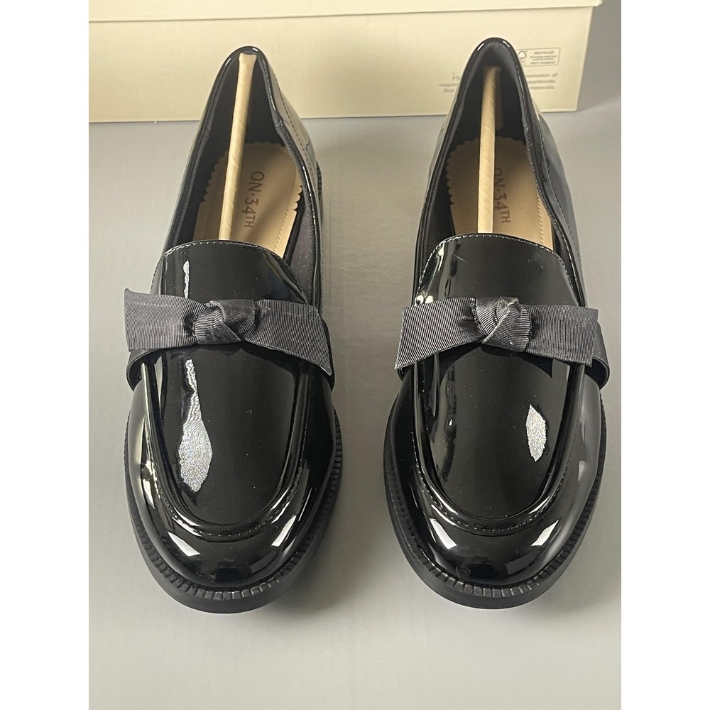 ON-34TH Shoes Womens Size 10 Black Patent Bow Loafers Flats Slip On KASANDRAP - Picture 3 of 8